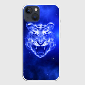 Чехол для iPhone 13 с принтом Космический тигр в Санкт-Петербурге,  |  | cat | neon | new year | tiger | восточный гороскоп | год тигра | голова | день рождения | дикие животные | зверь | злой кот | злой тигр | кот | кошак | кошка | неоновый | новый год | огненный | оскал | подарок