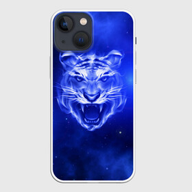 Чехол для iPhone 13 mini с принтом Космический тигр в Санкт-Петербурге,  |  | cat | neon | new year | tiger | восточный гороскоп | год тигра | голова | день рождения | дикие животные | зверь | злой кот | злой тигр | кот | кошак | кошка | неоновый | новый год | огненный | оскал | подарок