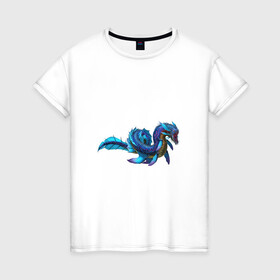 Женская футболка хлопок с принтом Глубинный левиафан в Санкт-Петербурге, 100% хлопок | прямой крой, круглый вырез горловины, длина до линии бедер, слегка спущенное плечо | арт | глубина | дракон | левиафан | море | океан | рисунок | фантастический зверь | фантастическое животное