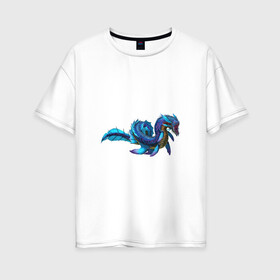 Женская футболка хлопок Oversize с принтом Глубинный левиафан в Санкт-Петербурге, 100% хлопок | свободный крой, круглый ворот, спущенный рукав, длина до линии бедер
 | арт | глубина | дракон | левиафан | море | океан | рисунок | фантастический зверь | фантастическое животное