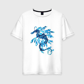 Женская футболка хлопок Oversize с принтом Морской дракон в Санкт-Петербурге, 100% хлопок | свободный крой, круглый ворот, спущенный рукав, длина до линии бедер
 | арт | дракон | конёк | конь | море | морской конёк | рисунок | фантастический зверь | фантастическое животное