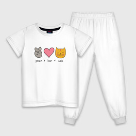 Детская пижама хлопок с принтом PEACE LOVE CATS (Z) в Санкт-Петербурге, 100% хлопок |  брюки и футболка прямого кроя, без карманов, на брюках мягкая резинка на поясе и по низу штанин
 | cat | cats | love | lovers | peace | кот | коты | любить | любовь | мир | хипи | хиппи