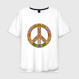 Мужская футболка хлопок Oversize с принтом PEACE | FLOWERS (Z) в Санкт-Петербурге, 100% хлопок | свободный крой, круглый ворот, “спинка” длиннее передней части | bloom | blossom | floret | flowers | hippies | peace | знак | любовь | мир | символ | хиппи | цветы