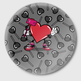 Значок с принтом Сердечко сэлфи в Санкт-Петербурге,  металл | круглая форма, металлическая застежка в виде булавки | peace | selfi | мир | сердечко | сердце | сэлфи | фотка