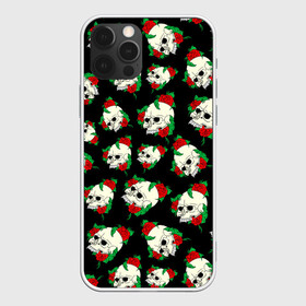 Чехол для iPhone 12 Pro с принтом Черепа и розы / Skull and Roses в Санкт-Петербурге, силикон | область печати: задняя сторона чехла, без боковых панелей | death | gothic | halloween | horror | roses | skeleton | skillet | skull | готика | готические | жуткий | кости | красные розы | листья | скелет | хеллоуин | хоррор | хэллоуин | цветы | череп | черепа в розах | черепа и розы | черепа с