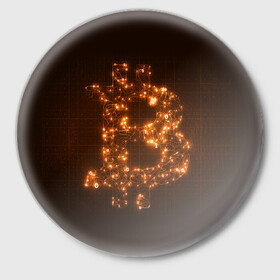 Значок с принтом СВЕТЯЩИЙСЯ BITCOIN в Санкт-Петербурге,  металл | круглая форма, металлическая застежка в виде булавки | bitcoin | btc | coin | биткоин | биткойн | валюта | деньги | криптовалюта | монета | платёжная система | технология