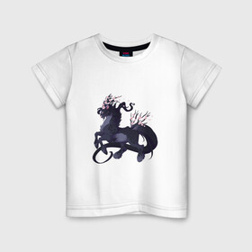 Детская футболка хлопок с принтом Зверь весны в Санкт-Петербурге, 100% хлопок | круглый вырез горловины, полуприлегающий силуэт, длина до линии бедер | арт | весна | конь | лошадь | рисунок | розовые цветы | розовый цветок | сакура | фантастический зверь | фантастическое животное | цветок | цветок сакуры | цветы | цветы сакуры | черная лошадь