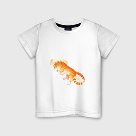 Детская футболка хлопок с принтом Тигр солнца в Санкт-Петербурге, 100% хлопок | круглый вырез горловины, полуприлегающий силуэт, длина до линии бедер | арт | большая кошка | рисунок | рога | солнце | тигр | фантастический зверь | фантастическое животное