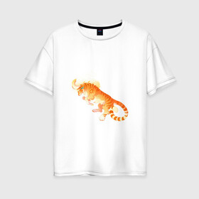 Женская футболка хлопок Oversize с принтом Тигр солнца в Санкт-Петербурге, 100% хлопок | свободный крой, круглый ворот, спущенный рукав, длина до линии бедер
 | арт | большая кошка | рисунок | рога | солнце | тигр | фантастический зверь | фантастическое животное