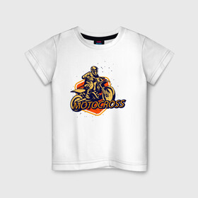 Детская футболка хлопок с принтом Motocross is here в Санкт-Петербурге, 100% хлопок | круглый вырез горловины, полуприлегающий силуэт, длина до линии бедер | moto | motorcycle | мопеды | мото | мотоцикл | мотоциклист | мотоциклисту | мотоциклисты | мотоцыклы | моцик