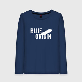 Женский лонгслив хлопок с принтом Blue Origin logo перо в Санкт-Петербурге, 100% хлопок |  | blue origin | блю ориджин | перо