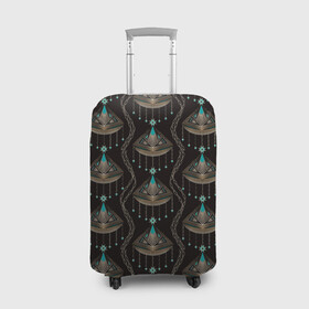 Чехол для чемодана 3D с принтом Трехцветный арт деко  в Санкт-Петербурге, 86% полиэфир, 14% спандекс | двустороннее нанесение принта, прорези для ручек и колес | абстрактный | арт | арт деко | геометрические фигуры | креативный | модный | молодежный | современный | украшение | черный фон