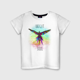 Детская футболка хлопок с принтом Bright soul в Санкт-Петербурге, 100% хлопок | круглый вырез горловины, полуприлегающий силуэт, длина до линии бедер | Тематика изображения на принте: bird | bright | parrot | попуг | попугай | птица