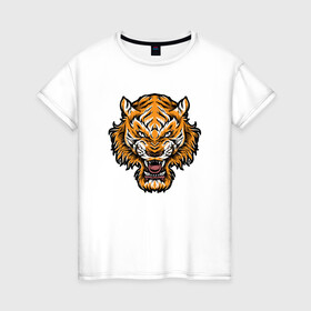Женская футболка хлопок с принтом Cool Tiger в Санкт-Петербурге, 100% хлопок | прямой крой, круглый вырез горловины, длина до линии бедер, слегка спущенное плечо | 2022 | animal | cat | lion | tiger | год тигра | животные | зубы | кот | кошка | лев | охотник | полосатый | природа | тигр | тигренок | тигрица | хищник