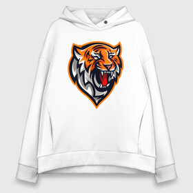 Женское худи Oversize хлопок с принтом Tiger Scream в Санкт-Петербурге, френч-терри — 70% хлопок, 30% полиэстер. Мягкий теплый начес внутри —100% хлопок | боковые карманы, эластичные манжеты и нижняя кромка, капюшон на магнитной кнопке | 2022 | animal | cat | lion | tiger | год тигра | животные | зубы | кот | кошка | лев | охотник | полосатый | природа | тигр | тигренок | тигрица | хищник