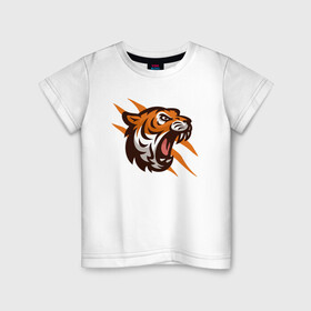 Детская футболка хлопок с принтом Tiger Flash в Санкт-Петербурге, 100% хлопок | круглый вырез горловины, полуприлегающий силуэт, длина до линии бедер | Тематика изображения на принте: 2022 | animal | cat | lion | tiger | год тигра | животные | зубы | кот | кошка | лев | охотник | полосатый | природа | тигр | тигренок | тигрица | хищник