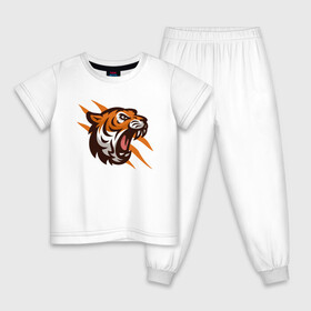 Детская пижама хлопок с принтом Tiger Flash в Санкт-Петербурге, 100% хлопок |  брюки и футболка прямого кроя, без карманов, на брюках мягкая резинка на поясе и по низу штанин
 | 2022 | animal | cat | lion | tiger | год тигра | животные | зубы | кот | кошка | лев | охотник | полосатый | природа | тигр | тигренок | тигрица | хищник