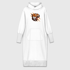 Платье удлиненное хлопок с принтом Tiger Flash в Санкт-Петербурге,  |  | Тематика изображения на принте: 2022 | animal | cat | lion | tiger | год тигра | животные | зубы | кот | кошка | лев | охотник | полосатый | природа | тигр | тигренок | тигрица | хищник