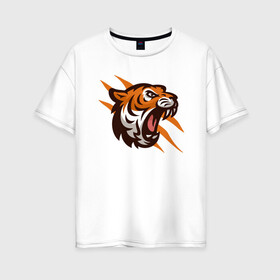 Женская футболка хлопок Oversize с принтом Tiger Flash в Санкт-Петербурге, 100% хлопок | свободный крой, круглый ворот, спущенный рукав, длина до линии бедер
 | Тематика изображения на принте: 2022 | animal | cat | lion | tiger | год тигра | животные | зубы | кот | кошка | лев | охотник | полосатый | природа | тигр | тигренок | тигрица | хищник