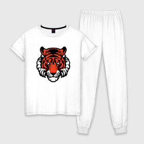 Женская пижама хлопок с принтом Мой Тигр в Санкт-Петербурге, 100% хлопок | брюки и футболка прямого кроя, без карманов, на брюках мягкая резинка на поясе и по низу штанин | Тематика изображения на принте: 2022 | animal | cat | lion | tiger | год тигра | животные | зубы | кот | кошка | лев | охотник | полосатый | природа | тигр | тигренок | тигрица | хищник