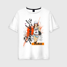 Женская футболка хлопок Oversize с принтом Shopaholic в Санкт-Петербурге, 100% хлопок | свободный крой, круглый ворот, спущенный рукав, длина до линии бедер
 | shopaholic | модница | шопинг | шопоголик
