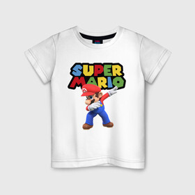 Детская футболка хлопок с принтом Super Mario Dab в Санкт-Петербурге, 100% хлопок | круглый вырез горловины, полуприлегающий силуэт, длина до линии бедер | Тематика изображения на принте: dab | game | hype | nintendo | super mario | герой | игра | марио | нинтендо | хайп