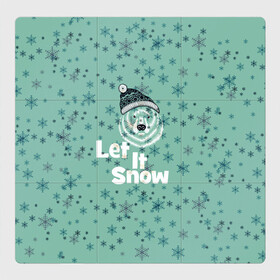 Магнитный плакат 3Х3 с принтом Зима снежинки в Санкт-Петербурге, Полимерный материал с магнитным слоем | 9 деталей размером 9*9 см | Тематика изображения на принте: let it snow | зима | идёт снег | медведь | метель | нг | новый год | рождество | снег | снегопад | снежинки