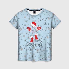 Женская футболка 3D с принтом Рождественская метель  в Санкт-Петербурге, 100% полиэфир ( синтетическое хлопкоподобное полотно) | прямой крой, круглый вырез горловины, длина до линии бедер | let it snow | merry christmas | зима | идёт снег | медведь | метель | нг | новый год | рождество | с рождеством | снег | снегопад | снежинки