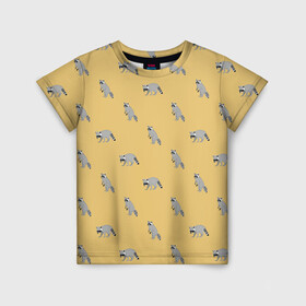 Детская футболка 3D с принтом Еноты паттерн в Санкт-Петербурге, 100% гипоаллергенный полиэфир | прямой крой, круглый вырез горловины, длина до линии бедер, чуть спущенное плечо, ткань немного тянется | pattern | raccoons | еноты | забавные животные | звери | кремовый | охра | охристый | паттерн | песочный цвет | светло желтый