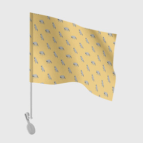 Флаг для автомобиля с принтом Еноты паттерн в Санкт-Петербурге, 100% полиэстер | Размер: 30*21 см | pattern | raccoons | еноты | забавные животные | звери | кремовый | охра | охристый | паттерн | песочный цвет | светло желтый