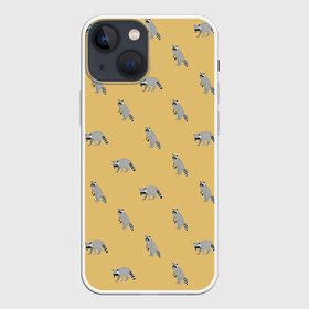 Чехол для iPhone 13 mini с принтом Еноты паттерн в Санкт-Петербурге,  |  | pattern | raccoons | еноты | забавные животные | звери | кремовый | охра | охристый | паттерн | песочный цвет | светло желтый
