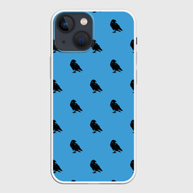 Чехол для iPhone 13 mini с принтом Вороны паттерн в Санкт-Петербурге,  |  | вороны | городская птица | паттерн | птицы | силуэт | синий цвет | черный ворон