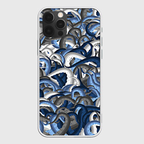 Чехол для iPhone 12 Pro с принтом Синий камуфляж с щупальцами в Санкт-Петербурге, силикон | область печати: задняя сторона чехла, без боковых панелей | камуфляж | ктулху | милитари | море | морской | осьминог | рыбак | щупальца
