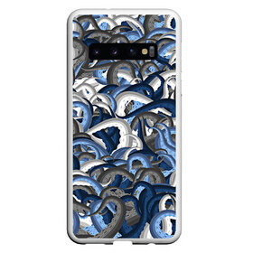 Чехол для Samsung Galaxy S10 с принтом Синий камуфляж с щупальцами в Санкт-Петербурге, Силикон | Область печати: задняя сторона чехла, без боковых панелей | камуфляж | ктулху | милитари | море | морской | осьминог | рыбак | щупальца