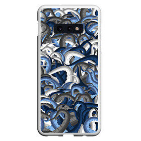 Чехол для Samsung S10E с принтом Синий камуфляж с щупальцами в Санкт-Петербурге, Силикон | Область печати: задняя сторона чехла, без боковых панелей | камуфляж | ктулху | милитари | море | морской | осьминог | рыбак | щупальца