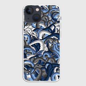 Чехол для iPhone 13 mini с принтом Синий камуфляж с щупальцами в Санкт-Петербурге,  |  | камуфляж | ктулху | милитари | море | морской | осьминог | рыбак | щупальца