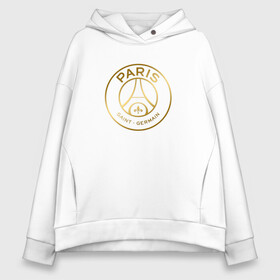 Женское худи Oversize хлопок с принтом PSG GOLD LOGO | ПСЖ ЗОЛОТО в Санкт-Петербурге, френч-терри — 70% хлопок, 30% полиэстер. Мягкий теплый начес внутри —100% хлопок | боковые карманы, эластичные манжеты и нижняя кромка, капюшон на магнитной кнопке | Тематика изображения на принте: gold | paris saint germain | psg | saint | sport | золото | париж | псг | спорт | футбол