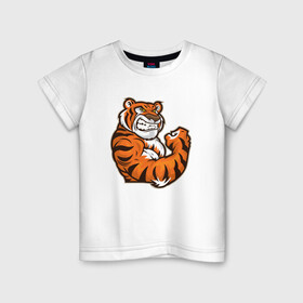 Детская футболка хлопок с принтом Сила Тигра в Санкт-Петербурге, 100% хлопок | круглый вырез горловины, полуприлегающий силуэт, длина до линии бедер | 2022 | animal | cat | lion | tiger | год тигра | животные | зверь | зубы | кот | кошка | лев | охотник | полосатый | природа | тигр | тигренок | тигрица | хищник