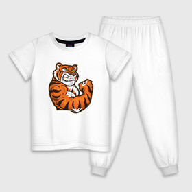 Детская пижама хлопок с принтом Сила Тигра в Санкт-Петербурге, 100% хлопок |  брюки и футболка прямого кроя, без карманов, на брюках мягкая резинка на поясе и по низу штанин
 | 2022 | animal | cat | lion | tiger | год тигра | животные | зверь | зубы | кот | кошка | лев | охотник | полосатый | природа | тигр | тигренок | тигрица | хищник