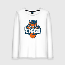 Женский лонгслив хлопок с принтом Tiger Basketball в Санкт-Петербурге, 100% хлопок |  | 2022 | animal | basketball | cat | lion | nba | tiger | баскетбол | год тигра | животные | зверь | зубы | кот | кошка | лев | нба | охотник | полосатый | природа | спорт | тигр | тигренок | тигрица | хищник