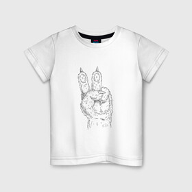 Детская футболка хлопок с принтом ЛАПА | МИР (Z) в Санкт-Петербурге, 100% хлопок | круглый вырез горловины, полуприлегающий силуэт, длина до линии бедер | anarchy | hippies | peace | анархизм | анархия | два пальца | лапа | лапа зверя | любовь | мир | мир животным | хиппи