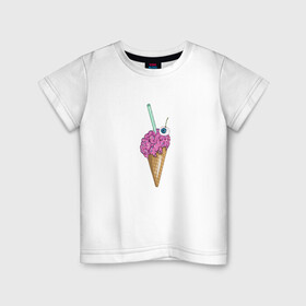 Детская футболка хлопок с принтом Brain Lovers в Санкт-Петербурге, 100% хлопок | круглый вырез горловины, полуприлегающий силуэт, длина до линии бедер | вафля | глаз | глаза | десерт | крэнг | мозг | мозги | мороженое | рожок | сладкое | сладость