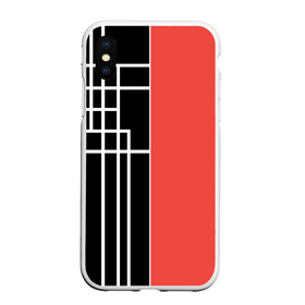 Чехол для iPhone XS Max матовый с принтом Черный и коралловый арт деко в Санкт-Петербурге, Силикон | Область печати: задняя сторона чехла, без боковых панелей | абстрактный | арт | арт деко | белые полосы | геометрический | модный | молодежный | полосы | современный | черный и коралловый