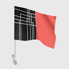 Флаг для автомобиля с принтом Черный и коралловый арт деко в Санкт-Петербурге, 100% полиэстер | Размер: 30*21 см | абстрактный | арт | арт деко | белые полосы | геометрический | модный | молодежный | полосы | современный | черный и коралловый