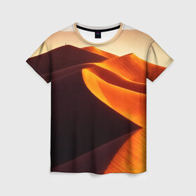 Женская футболка 3D с принтом Пустыня дюна барханы в Санкт-Петербурге, 100% полиэфир ( синтетическое хлопкоподобное полотно) | прямой крой, круглый вырез горловины, длина до линии бедер | desert | dune | барханы | дюна | песок | пустыня