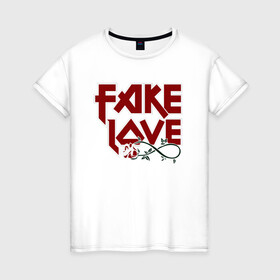 Женская футболка хлопок с принтом Fake Love в Санкт-Петербурге, 100% хлопок | прямой крой, круглый вырез горловины, длина до линии бедер, слегка спущенное плечо | fake | иллюстрация | любовь | наигранная любовь | роза | цветок