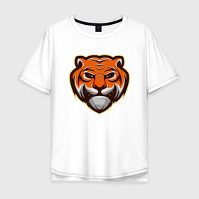 Мужская футболка хлопок Oversize с принтом Мудрый Тигр в Санкт-Петербурге, 100% хлопок | свободный крой, круглый ворот, “спинка” длиннее передней части | Тематика изображения на принте: 2022 | animal | cat | lion | tiger | год тигра | животные | зверь | зубы | кот | кошка | лев | охотник | полосатый | природа | тигр | тигренок | тигрица | хищник