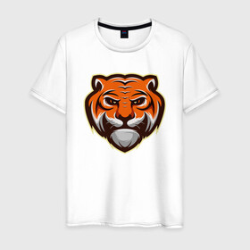 Мужская футболка хлопок с принтом Мудрый Тигр в Санкт-Петербурге, 100% хлопок | прямой крой, круглый вырез горловины, длина до линии бедер, слегка спущенное плечо. | Тематика изображения на принте: 2022 | animal | cat | lion | tiger | год тигра | животные | зверь | зубы | кот | кошка | лев | охотник | полосатый | природа | тигр | тигренок | тигрица | хищник