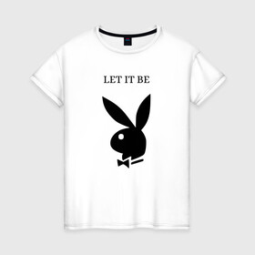 Женская футболка хлопок с принтом Кролик  в Санкт-Петербурге, 100% хлопок | прямой крой, круглый вырез горловины, длина до линии бедер, слегка спущенное плечо | be | rabbit | бабочка . let | кролик | черный