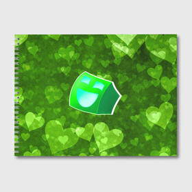 Альбом для рисования с принтом Geometry Dash | Green Love (Z) в Санкт-Петербурге, 100% бумага
 | матовая бумага, плотность 200 мг. | Тематика изображения на принте: 2d | arcade | game | geometry dash | meltdown | robtop | аркада | геометри даш | геометрическая черточка | геометрический тире | раннер